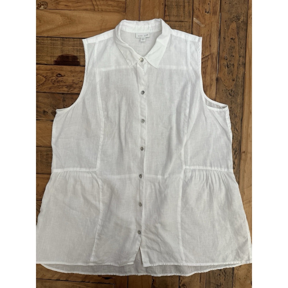 J. Jill Love Linen Sz: L White Linen Sleeveless Button Front Blouse with Peplum - Picture 1 of 4